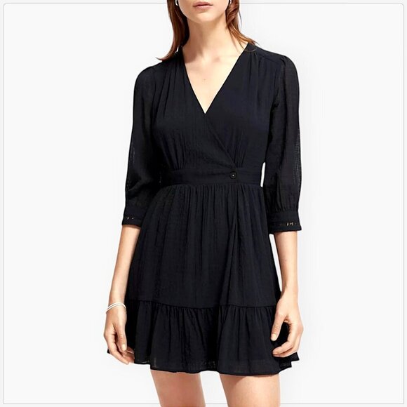 Scotch & Soda Black V-Neck Wrap Mini Dress Classic NWT NEW 36 and 38 Available - Picture 1 of 8